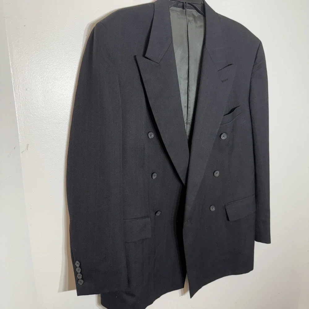 Bowdon Vintage Navy Double-Breasted Pinstriped‎ Blazer 44L